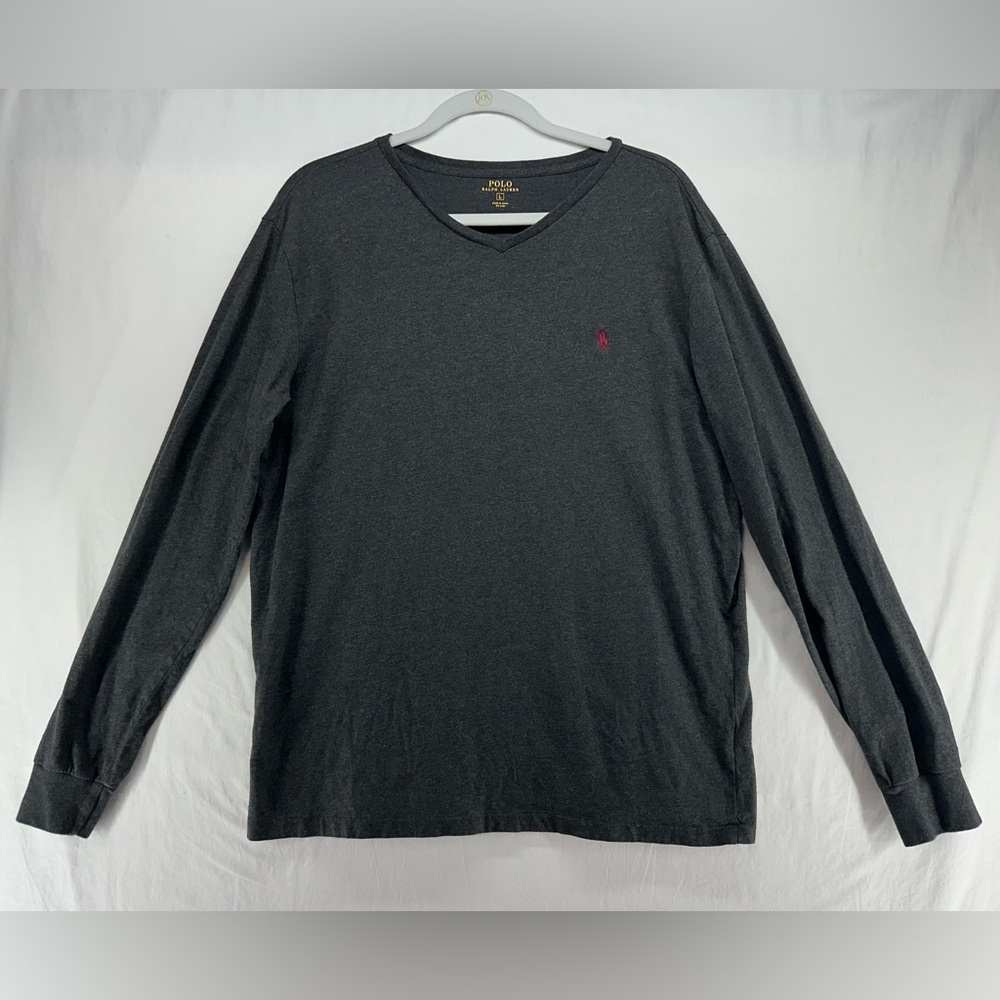Polo by Ralph Lauren Tee Long Sleeve T-Shirt Gray Red Logo Mens L
